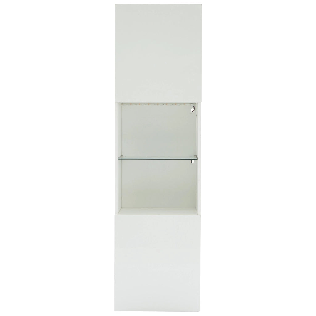 Vetrina bianca lucida con illuminazione LED - Zephmum- 45x35x160 cm, 1 ripiano in vetro