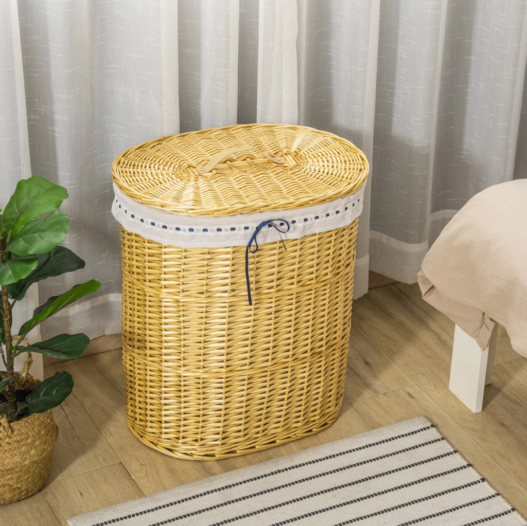 Cesto portabiancheria con coperchio in rattan naturale 100 L