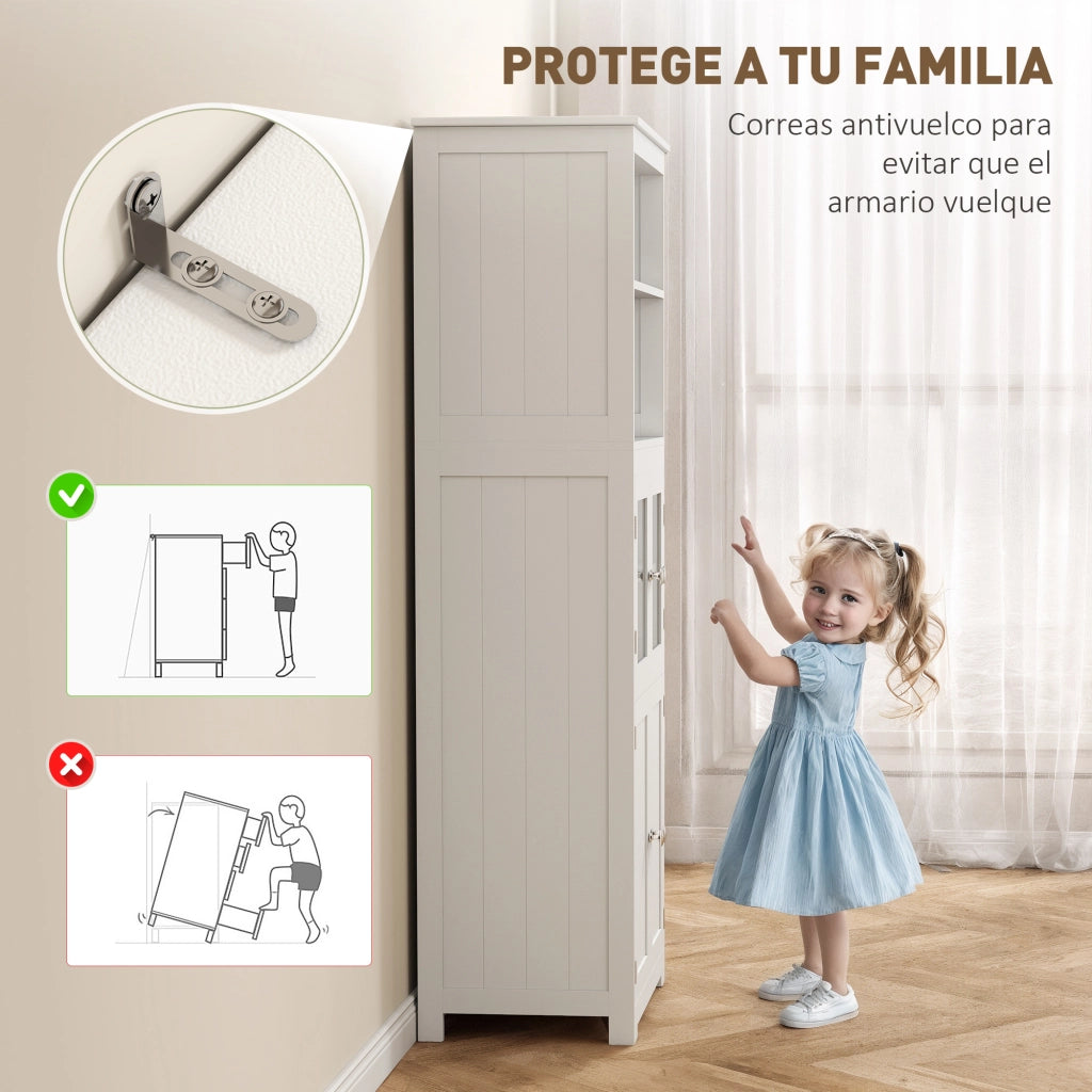 Armadio da Cucina con 4 Ante e Ripiani Aperti ¨C Zephmum ¨C Bianco 60x30x162 cm