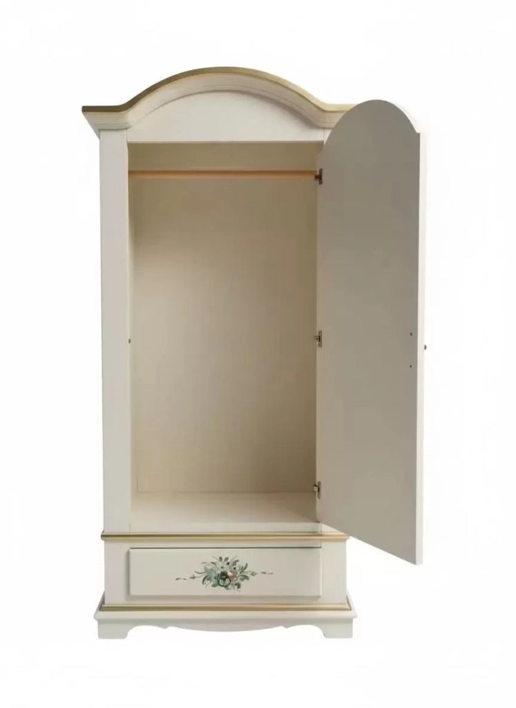 Armadio classico 1 anta shabby legno avorio decori filo oro 96x56x196 - Mobili 2G