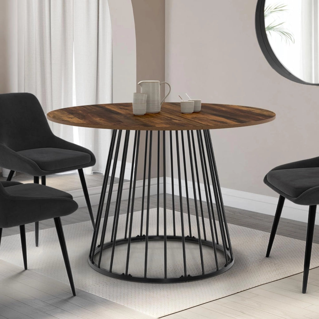 Tavolo da pranzo rotondo YUNA 6 persone con piano in legno scuro e nero HAWKINS 110 cm