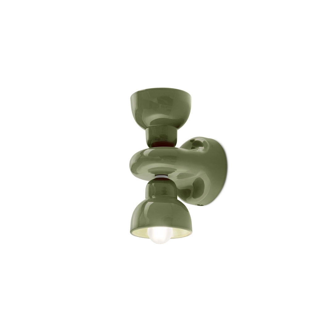 Applique Vintage Decò Berimbau Ceramica Verde Salvia 2 Luci E14