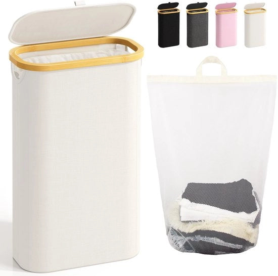 Wastino piccolo con coperchio, 75L, con interno rimovibile e pieghevole, adatto per camera da letto, bagno, zona lavanderia, nursery, colore beige