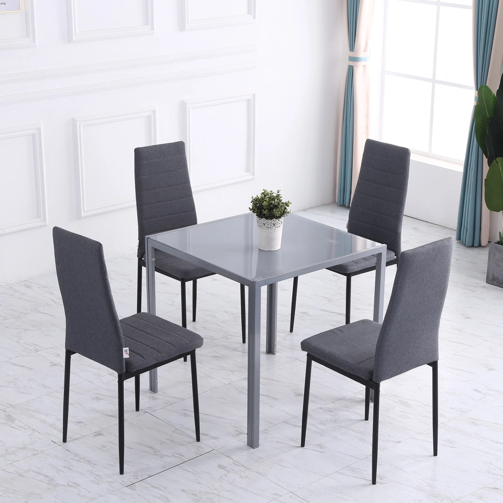 Set 4 Sedie da Pranzo ¨C Xylo ¨C Schienale Alto, Gambe Metallo, Tessuto Lino Grigio 41x50x97cm