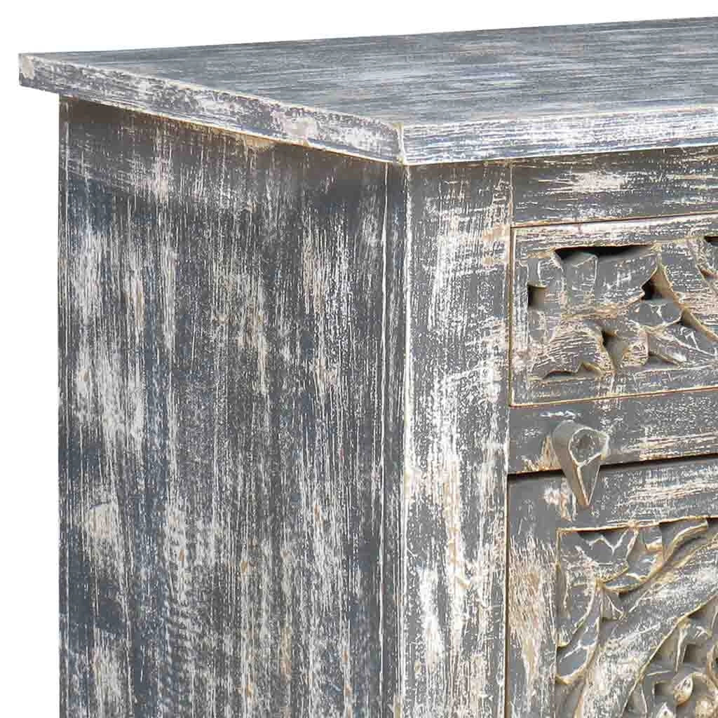 Comodino in legno con finitura artigianale, dimensioni 60x40x70 cm.