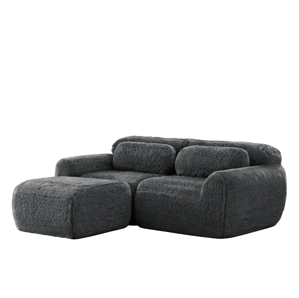 Divano angolare modulare 204x179x73 cm in tessuto plush grigio; senza montaggio