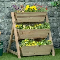 Fioriera da Giardino a 3 Livelli con Feltro Drenante Geotessile, in Legno di Abete, 71x61x77 cm