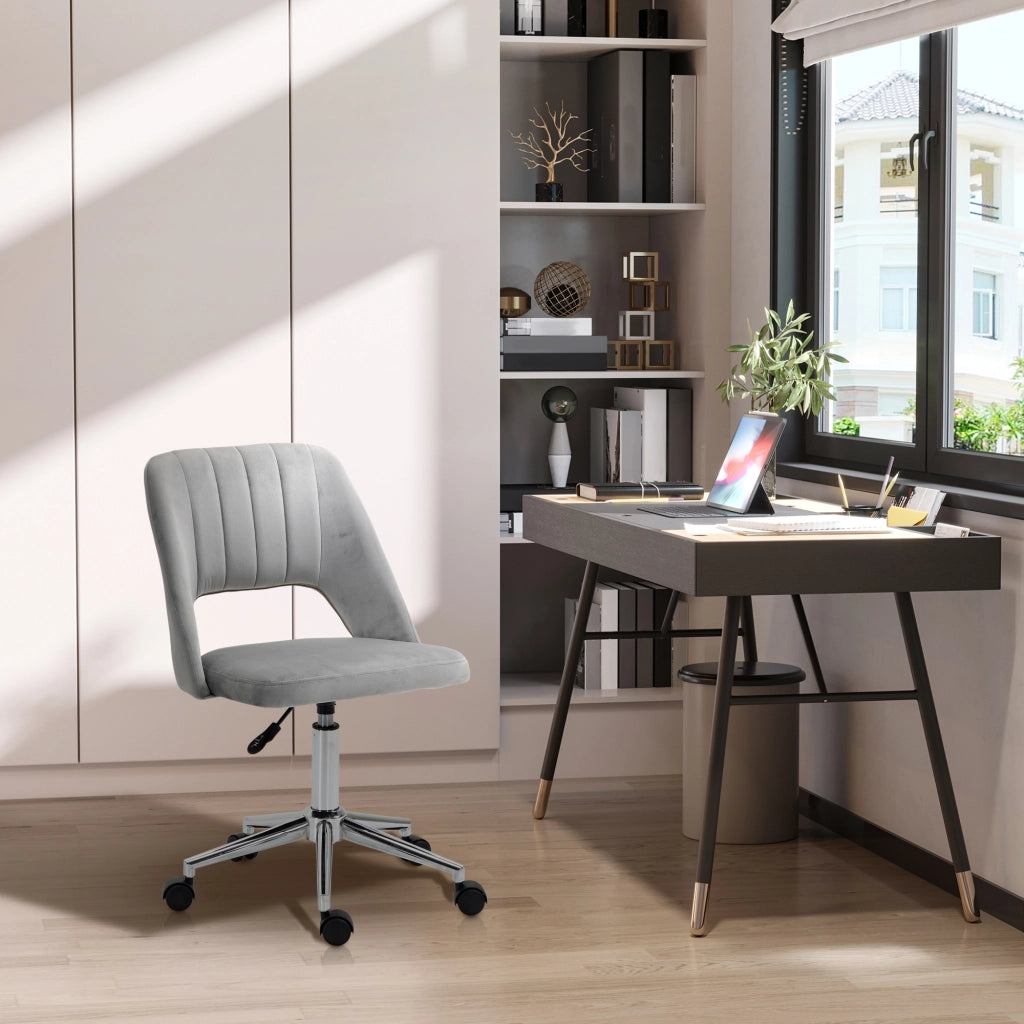 Sedia da ufficio regolabile in altezza con rotelle, 360¡ã girevole, schienale a conchiglia, imbottita in schiuma, grigio ¨C zephmum ¨C 49x60x79-91 cm