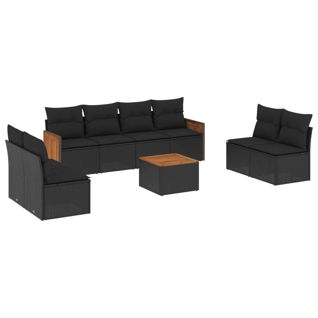 Set Divani da Giardino 9 pz con Cuscini Nero in Polyrattan 3227574
