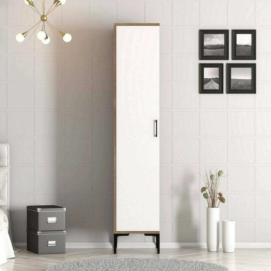 Armadio multiuso 1 anta Giusta, Mobile multifunzionale, Mobiletto scarpiera, Guardaroba porta scarpe, 40x201h48 cm, Bianco e Noce