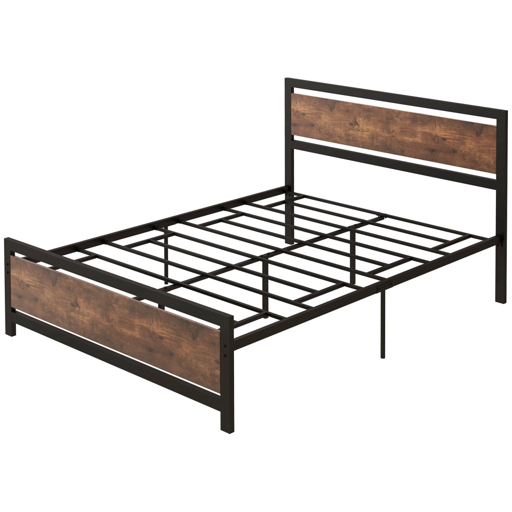 Letto Matrimoniale in Metallo con Testiera e Rete a Doghe ¨C Zephmum ¨C Scuro 190x140 cm