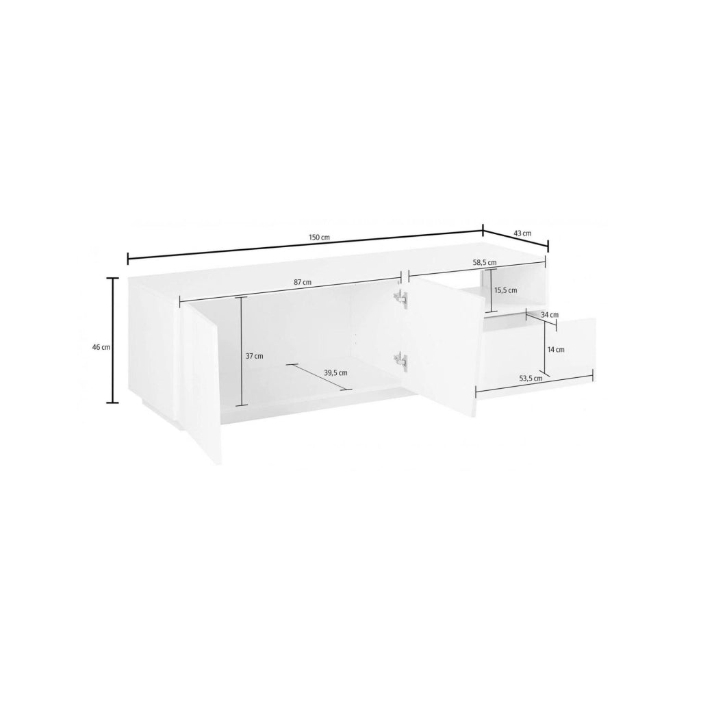 Mobile da soggiorno Porta Aiace, Made in Italy, Credenza per Aiace da salotto a 2 ante e 1 cassetto, cm 150x43h46, Grigio Ardesia