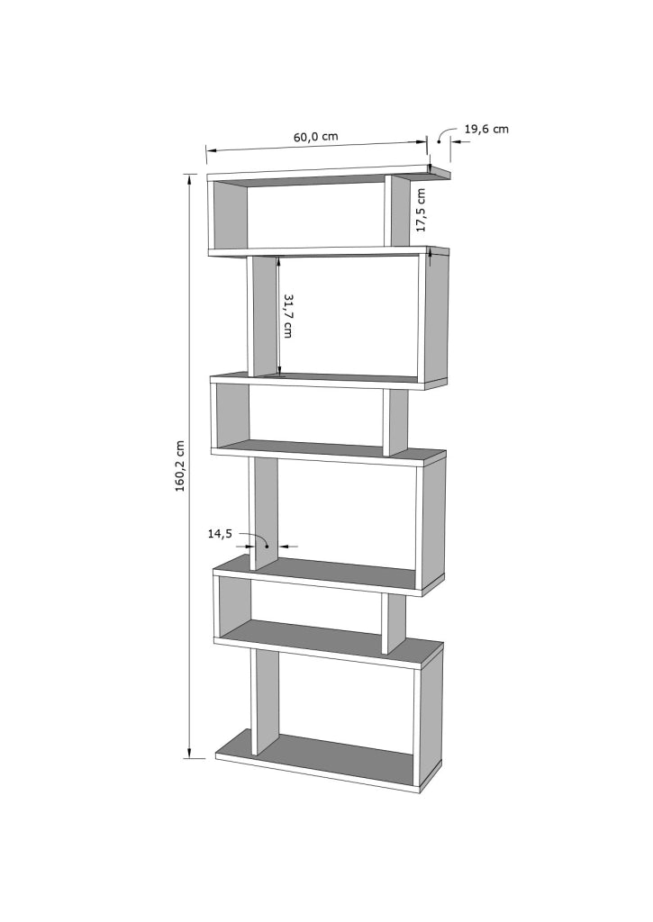Libreria in legno Bates - 60 x 19 x 160 cm - Rovere bianco