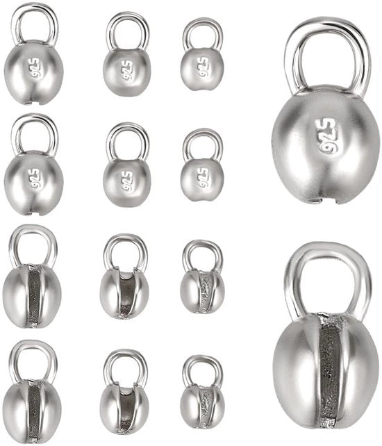 12 pezzi di copertura per crimp in argento sterling 925, 3 stili di punte conicali, calotte e estremità per nodi clamshell per creare gioielli DIY