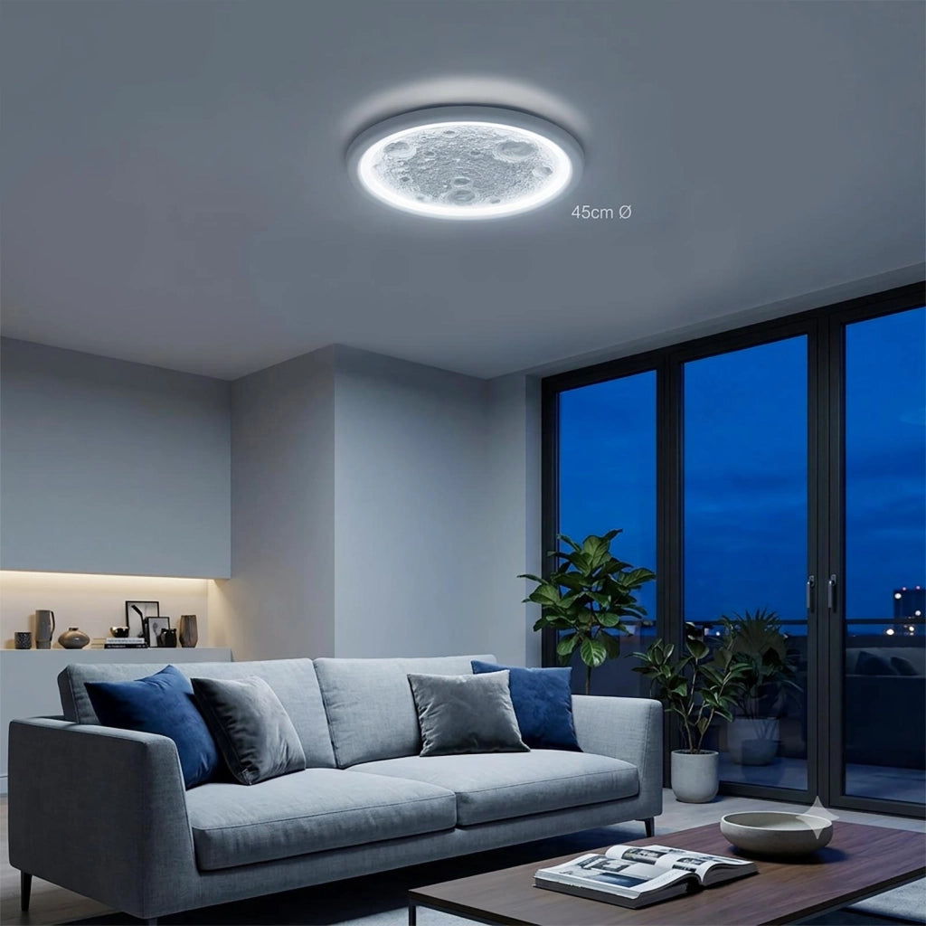 Plafoniera MOON LED CCT 60W Dimmerabile Lampada Tonda Effetto Luna Luce Soffitto Camera da Letto Bluetooth Telecomando
