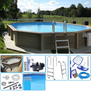 Piscina in pietra ricostruita effetto legno NATURALIS 7,75 x 4,72 x h 1,40 m Tipo filtrazione: Filtrazione a cartuccia