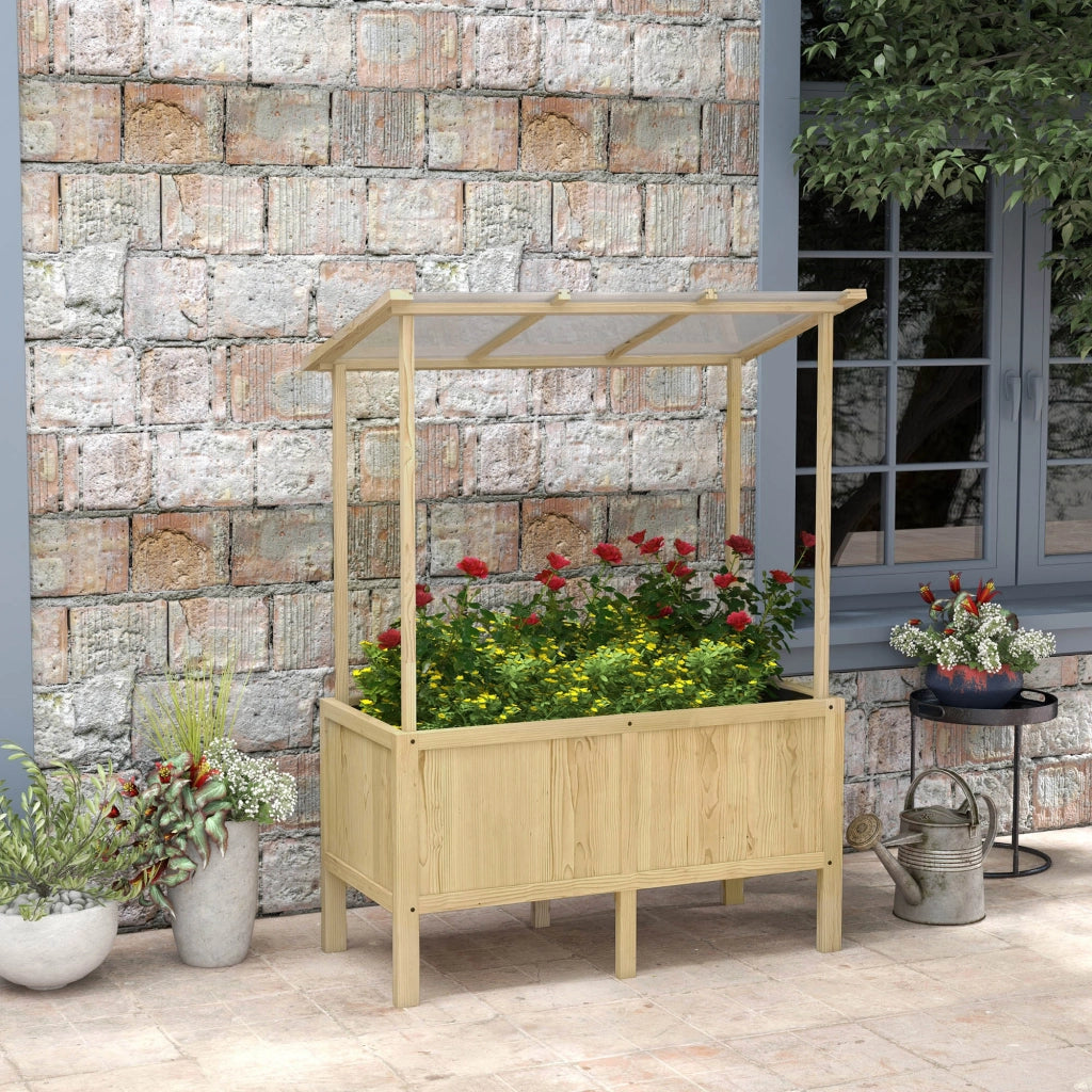FIORIERA RIALZATA Con tetto in policarbonato 110x60x152 cm Legno naturale