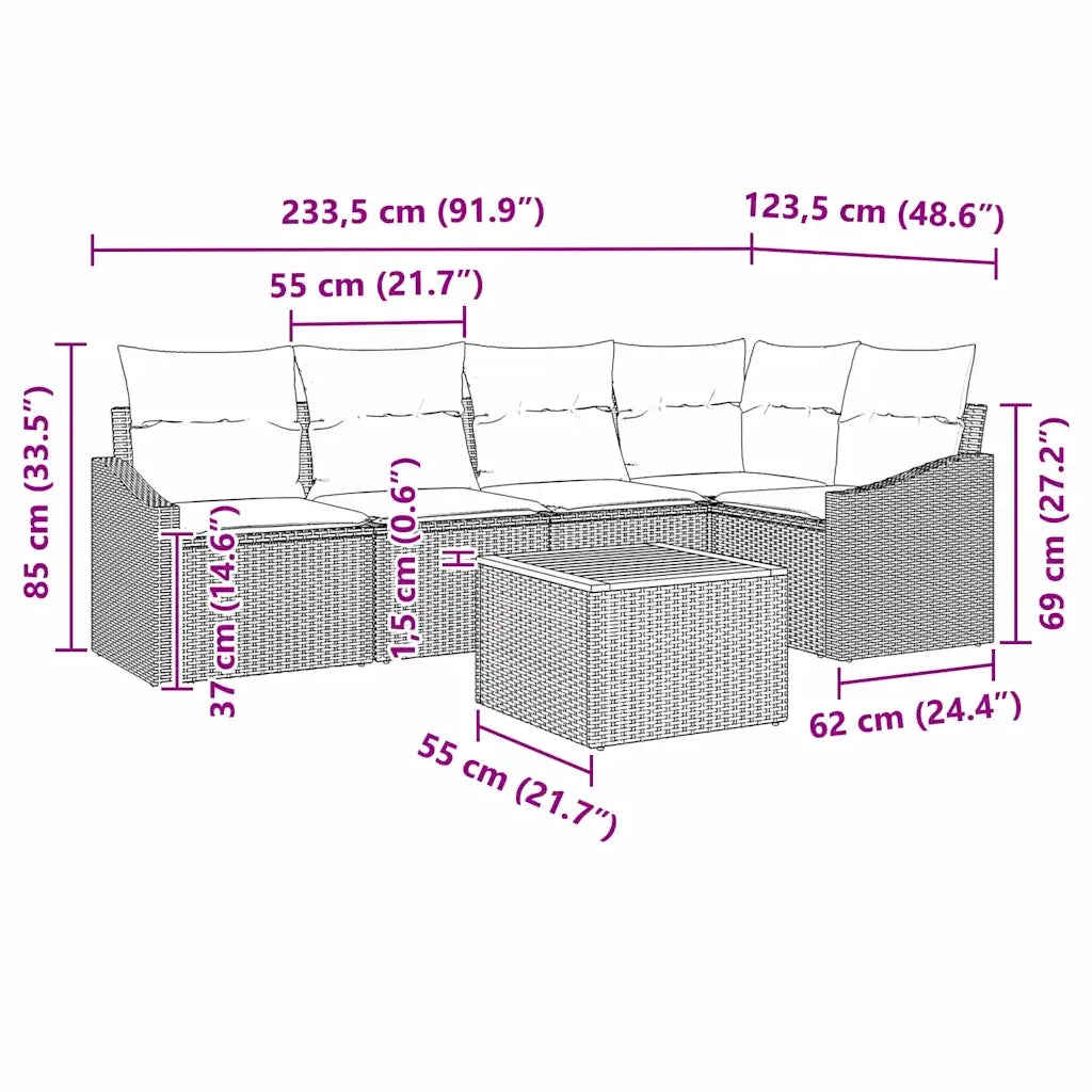 Set Divano da Giardino con cuscino 6 pcs Nero polyrattan 3347831