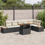 Set di divani da giardino  a 7 pezzi con cuscini Nero Polyrattan