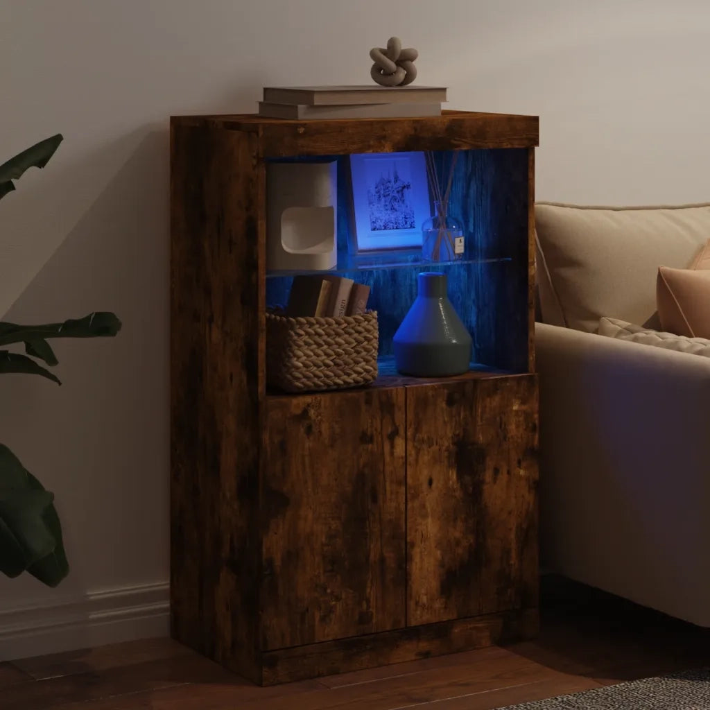 Credenza con Luci LED Rovere Fumo 60,5x37x100 cm 836669