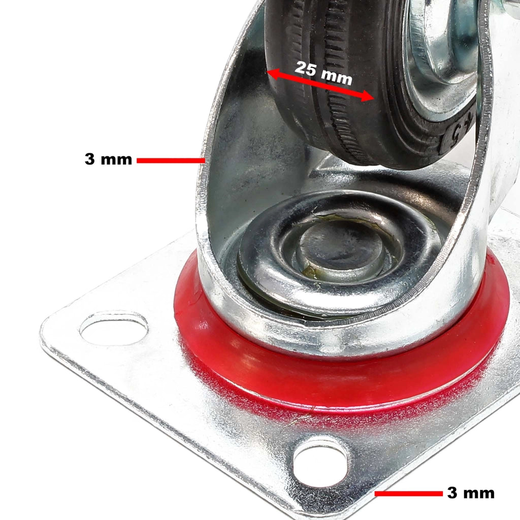 Set 4 ruote piroettanti, freno doppio blocco, Rotella 200mm max 150kg, metallo e gomma piena