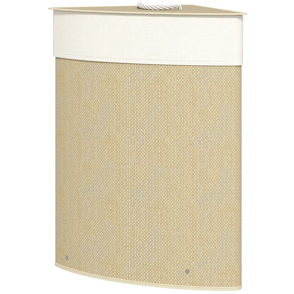 Cestino Angolare per Biancheria in Bamb¨´ 55L ¨C Zephmum ¨C 35x35x60 cm Crema