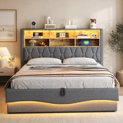 Letto matrimoniale 180x200 cm con contenitore; LED APP; USB e struttura in metallo grigio