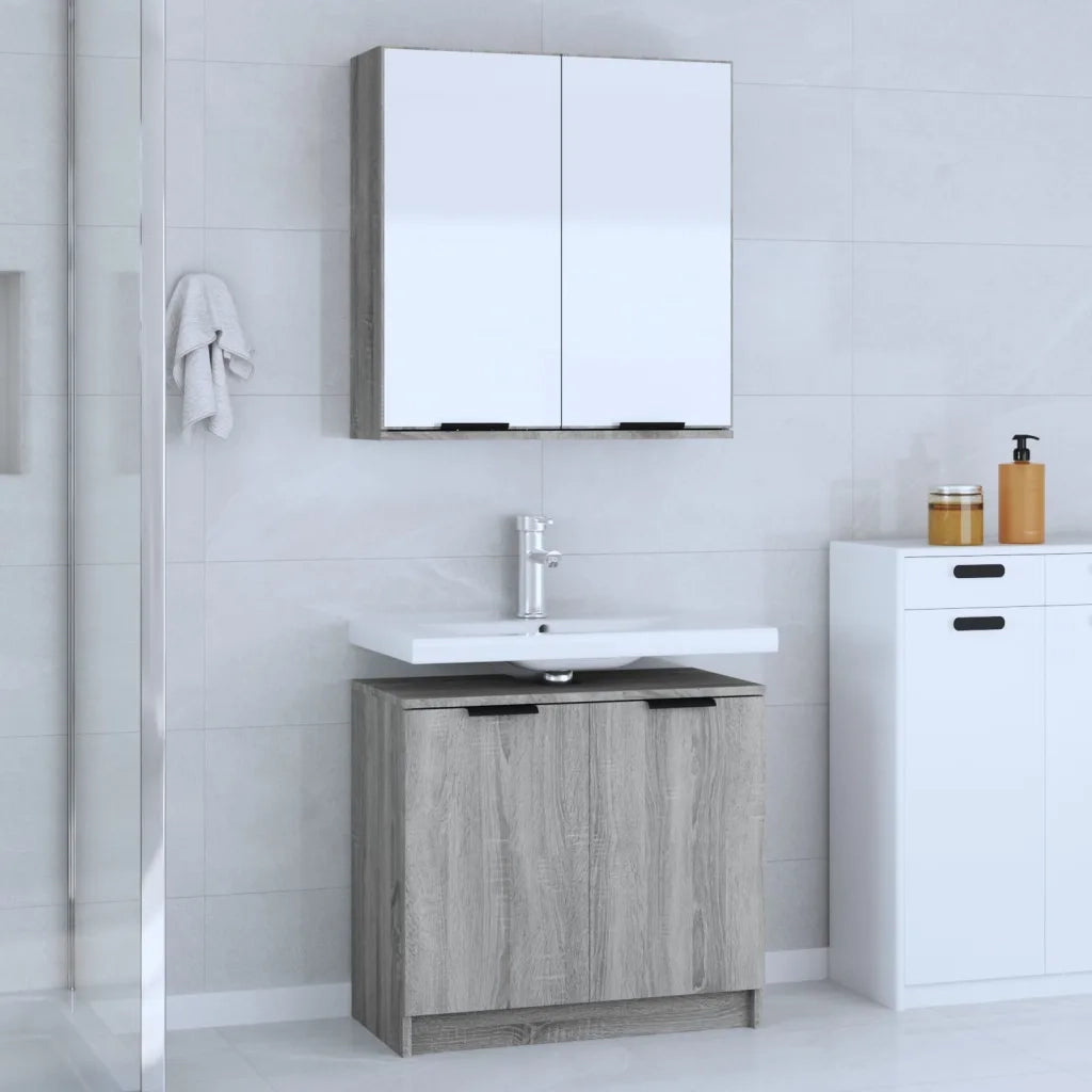 Set Mobili da Bagno 2 pz Grigio Sonoma in Legno Multistrato 3115866