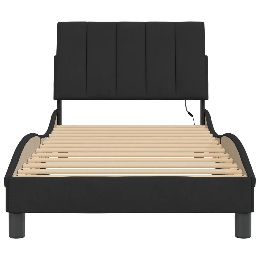 Giroletto con LED senza Materasso-Struttura Letto Hanko Nero 90x190 cm in Velluto