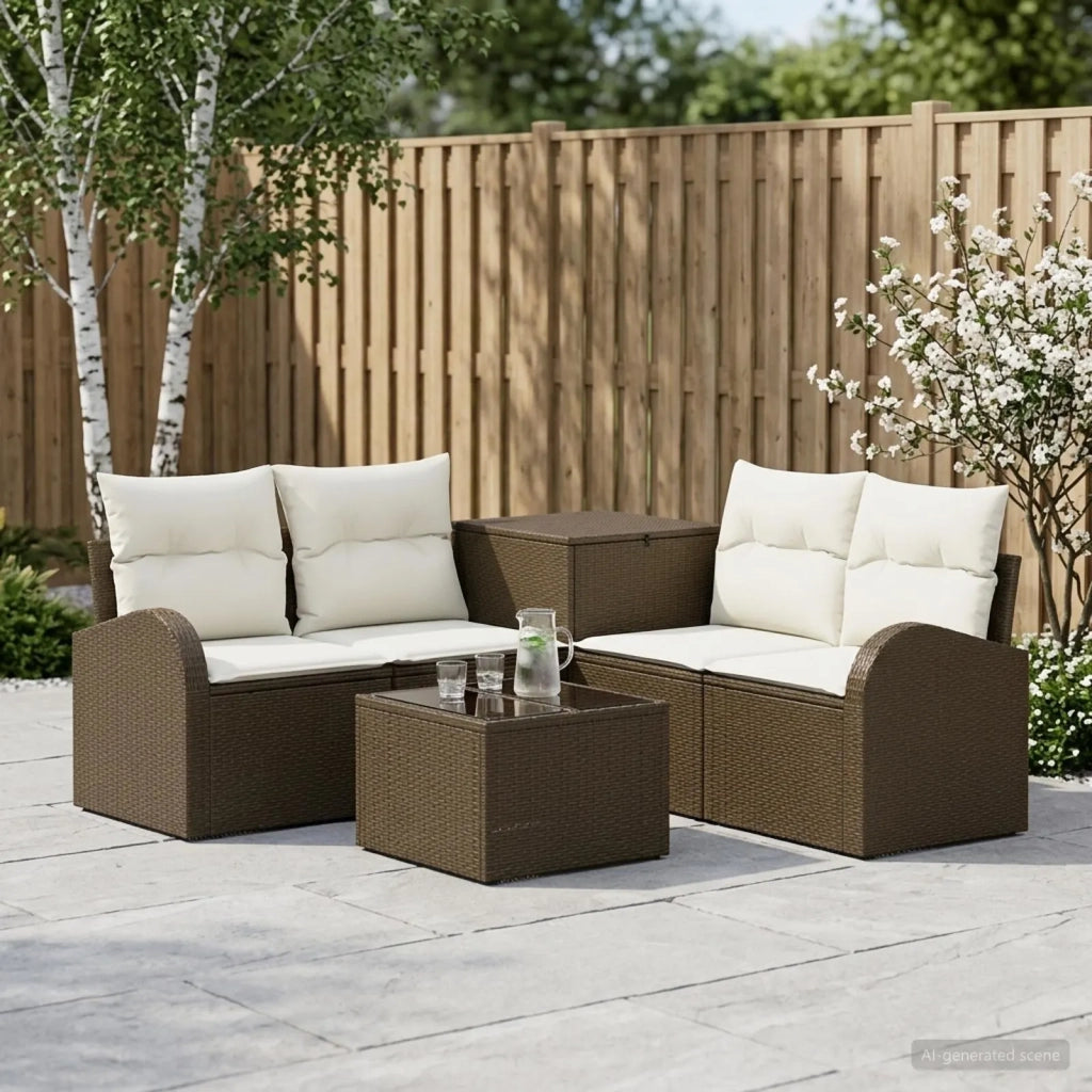 Set di divani 6 pz Marrone e Bianco Crema 3447184