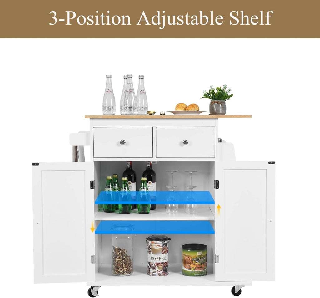 Carrello da Cucina Con Piano di Lavoro, 80 x 45 cm, Isola Su Ruote, Armadio Con Cassetti, Portaspezie, Trolley in Legno Massiccio per Sala da Pranzo
