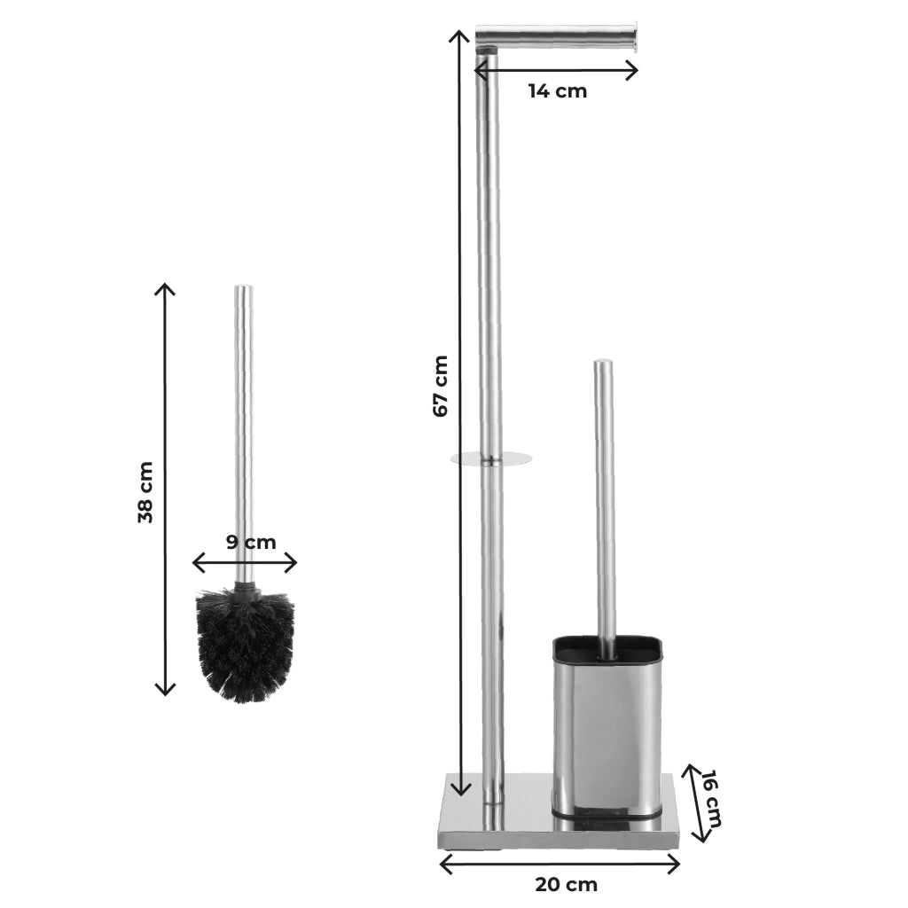 Accessori Bagno da Terra in Acciaio Inox – Piantana Porta Rotolo Carta Igienica con Scopino Water / Porta Salviette Multibraccio – Design Moderno Antiruggine, Base Stabile, Facile da Pulire Modello Enea
