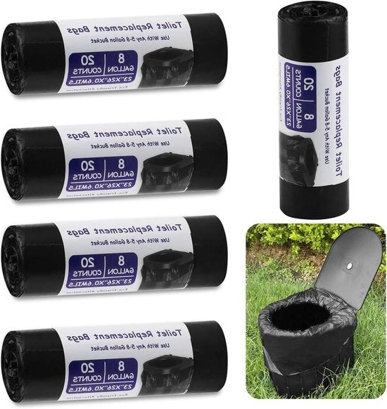 100 sacchetti biodegradabili per toilette per campeggio, capacità 30 L, impermeabili all'acqua