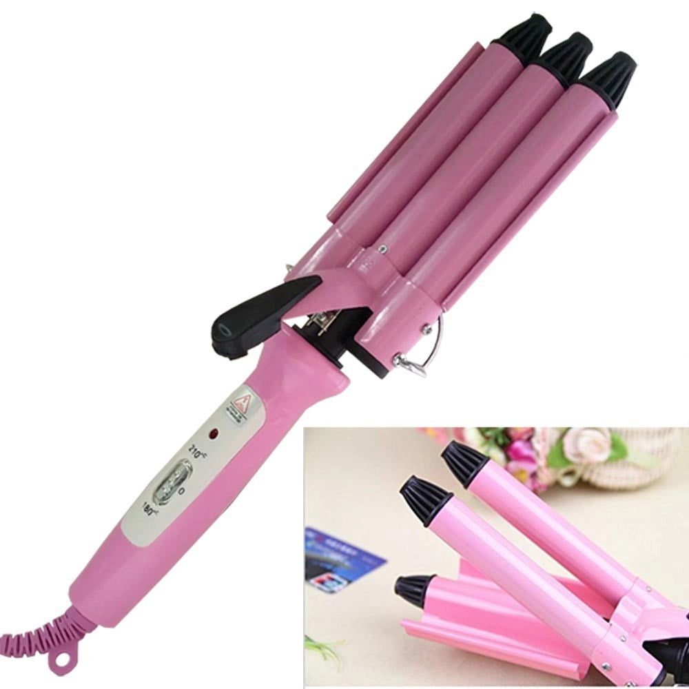 Trade Shop - Piastra Arriccia Capelli A 3 Rami Ondulatore Triferro Rosa Da 40w Capelli Ricci -