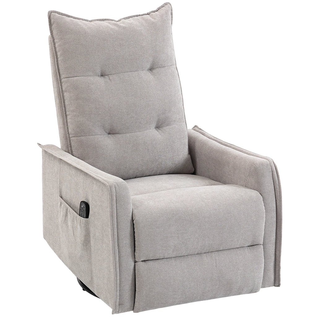 Poltrona Relax Massaggiante  71x93x99 cm Reclinabile con Telecomando e Poggiapiedi in Ciniglia Grigio Chiaro