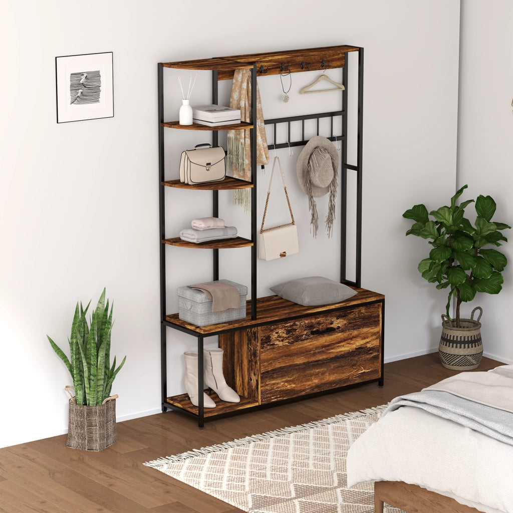 Armadio appendiabiti con ripiani e gancio ¨C Minimal ¨C marrone 90x51x50