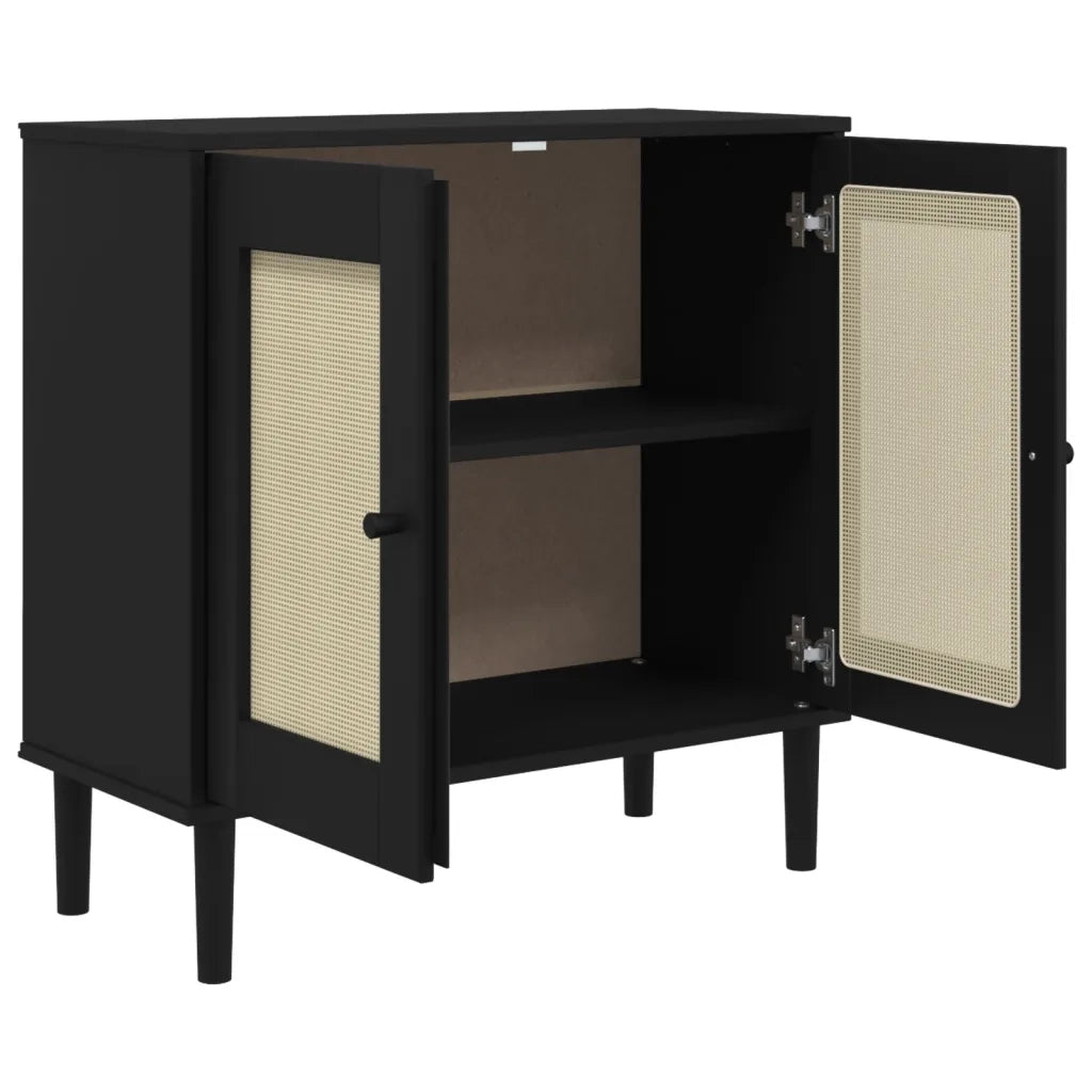 Credenza SENJA Aspetto Rattan Nero 80x35x80 cm Massello Pino 358033