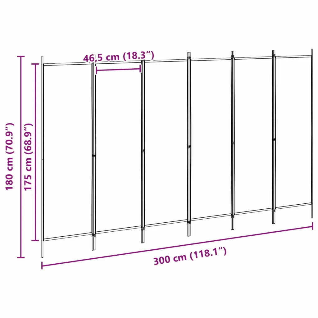 Divisore per Stanza | Paravento | Divisorio Ambienti a 6 Pannelli Beige 300 x 180 cm Tessuto