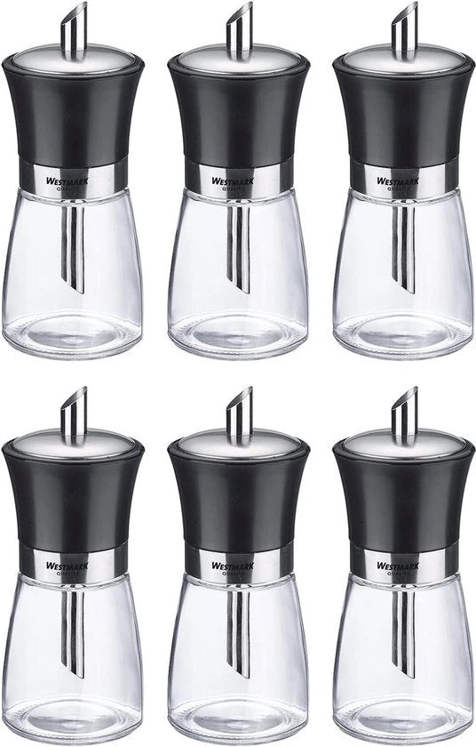 Doseggiasatore, contenuto: 6 dosaggi, contenuto: ogni 190 ml, vetro/acciaio inossidabile/plastica, nero, trasparente/nero/argento