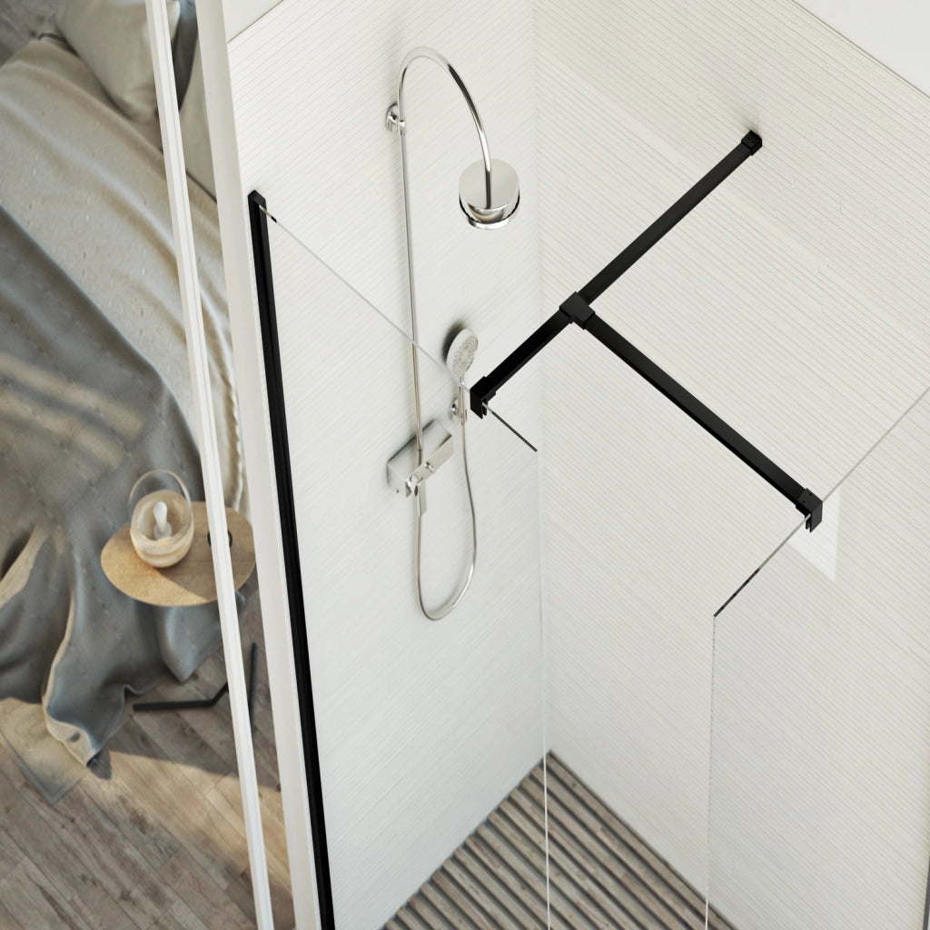 Box doccia Parete 75x110 CM 198 CM in vetro trasparente 8 MM mod. Walk in Black Corner