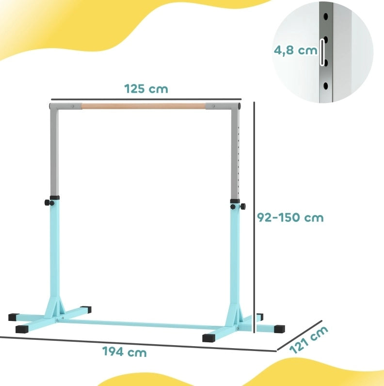 Sbarra ginnica bambini regolabile 92-150 cm ciano, acciaio e faggio