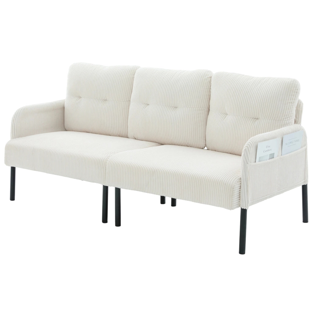 Divano 3 posti in velluto a coste con tasca laterale; 171x72x80 cm; beige