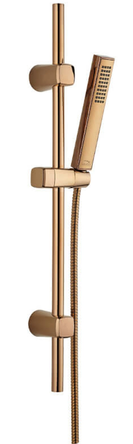 Set doccia saliscendi oro rosa– doccetta a pioggia, sistema anticalcare e design minimalista
