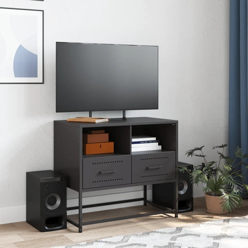 Mobile TV-Credenza per TV-Console TV Nero 68x39x60,5 cm in Acciaio 840424