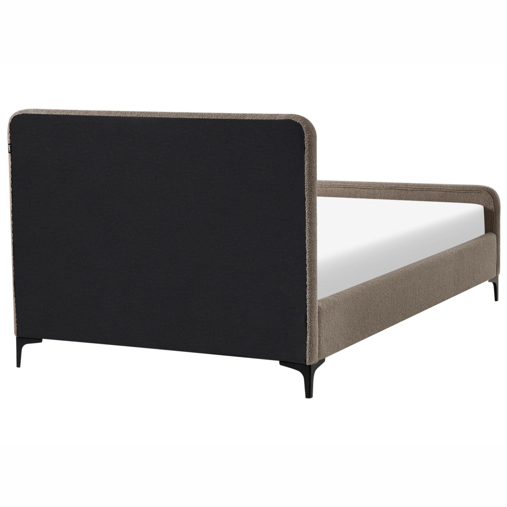 Letto matrimoniale in bouclè con testiera trapuntata gambe in metallo da 120 x 200 cm e base a doghe tortora Design moderno