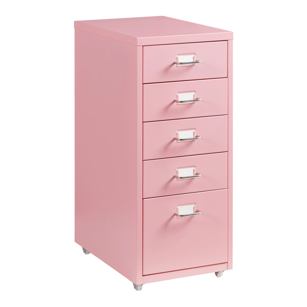 Cassettiera Kökar in Acciaio Mobile Archivio con 5 Cassetti e Rotelle - Rosa [en.casa]