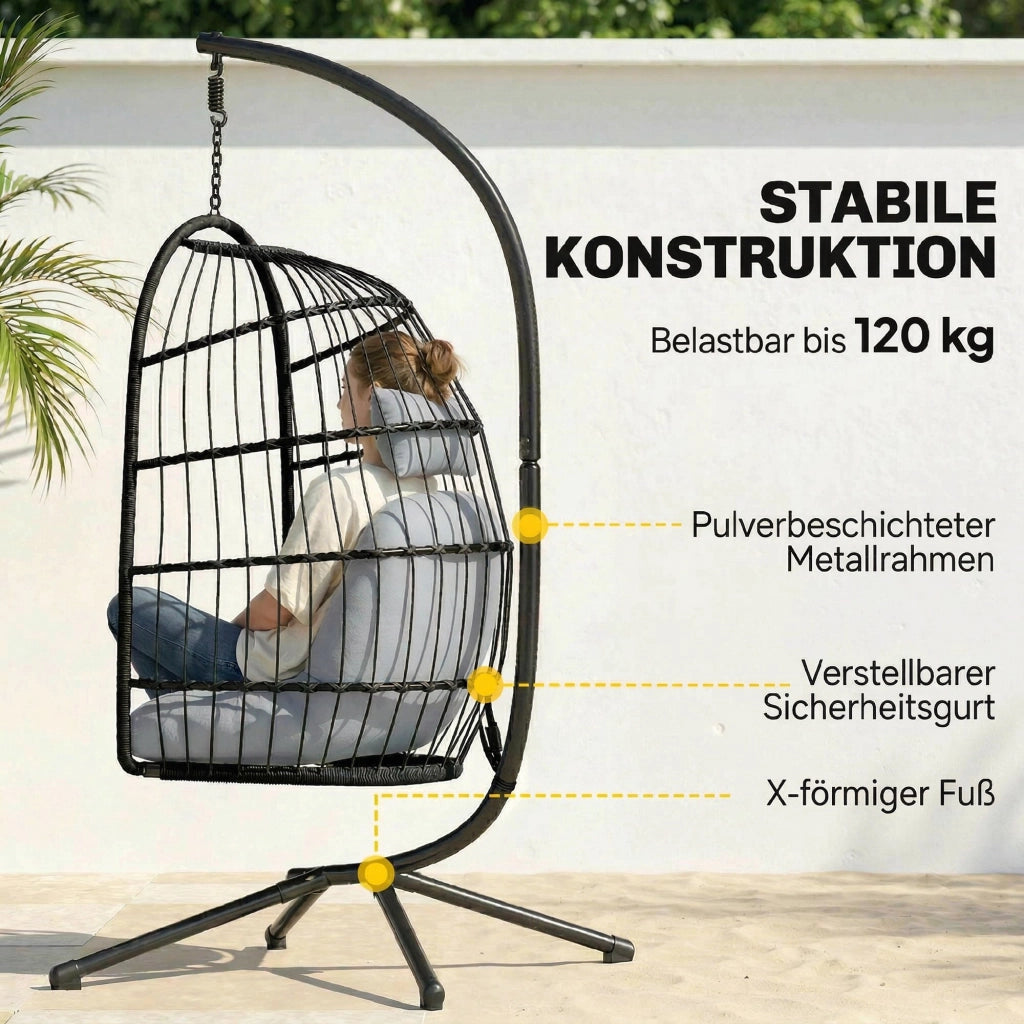 Sedia pieghevole in rattan con telaio cuscino cintura di sicurezza altezza regolabile