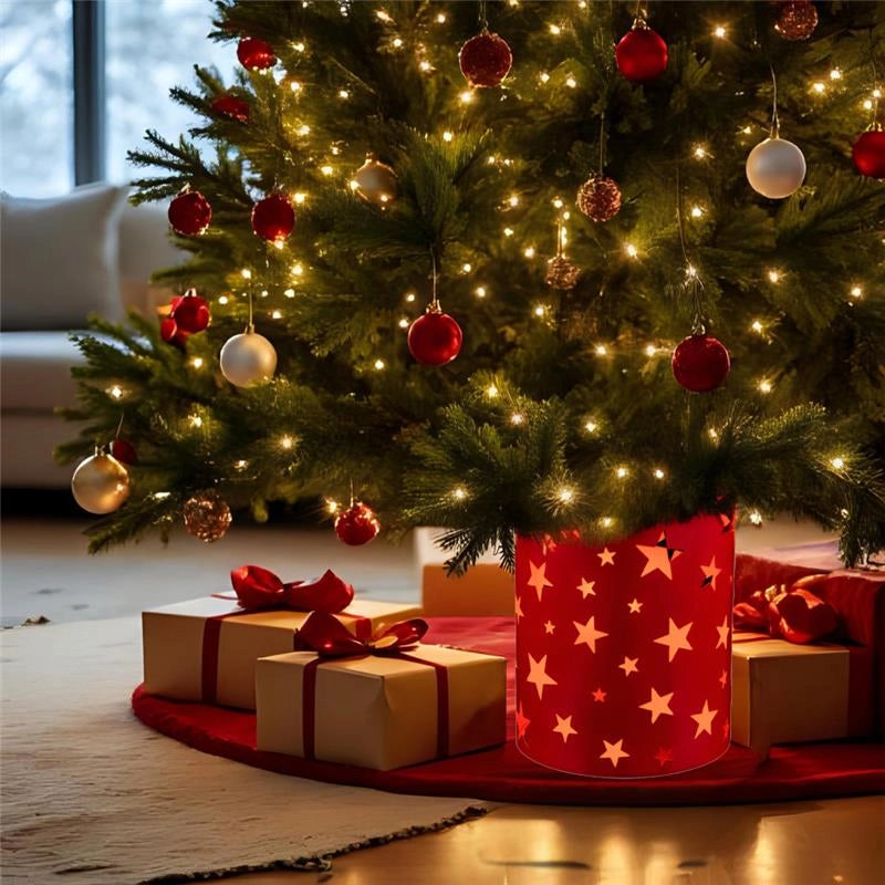 MAURY'S BASE SUPPORTO ALBERO DI NATALE IN METALLO ROSSO CON STELLE E LED DIMENSOINI 30X30X48H CM