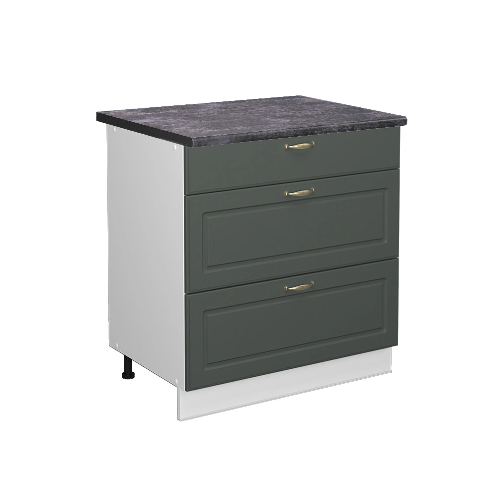 Mobiletto base per cucina Fame-Line Verde-oro rustico/Bianco 80 cm con 3 cassetti, PL Antracite Vicco