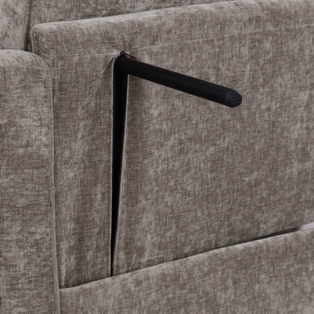 Divano Letto 2 Posti con Funzione Letto e Pouf Contenitore, Design Compatto, in Tessuto ed Eucalipto, Marrone